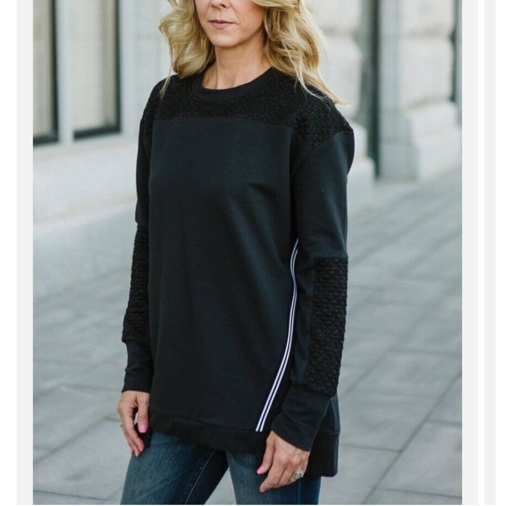 Lysse Devoe Sweatshirt Women’s Size 3X Black Cozy Oversized Quilted Jersey New - Picture 1 of 11